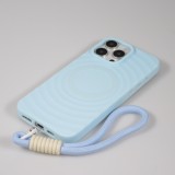 iPhone 16 Pro Case Hülle - Silikon Soft Touch MagSafe mit Wellen und Handschlauf - Blau