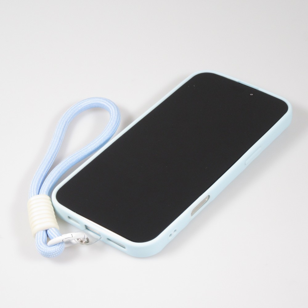 iPhone 16 Pro Case Hülle - Silikon Soft Touch MagSafe mit Wellen und Handschlauf - Blau