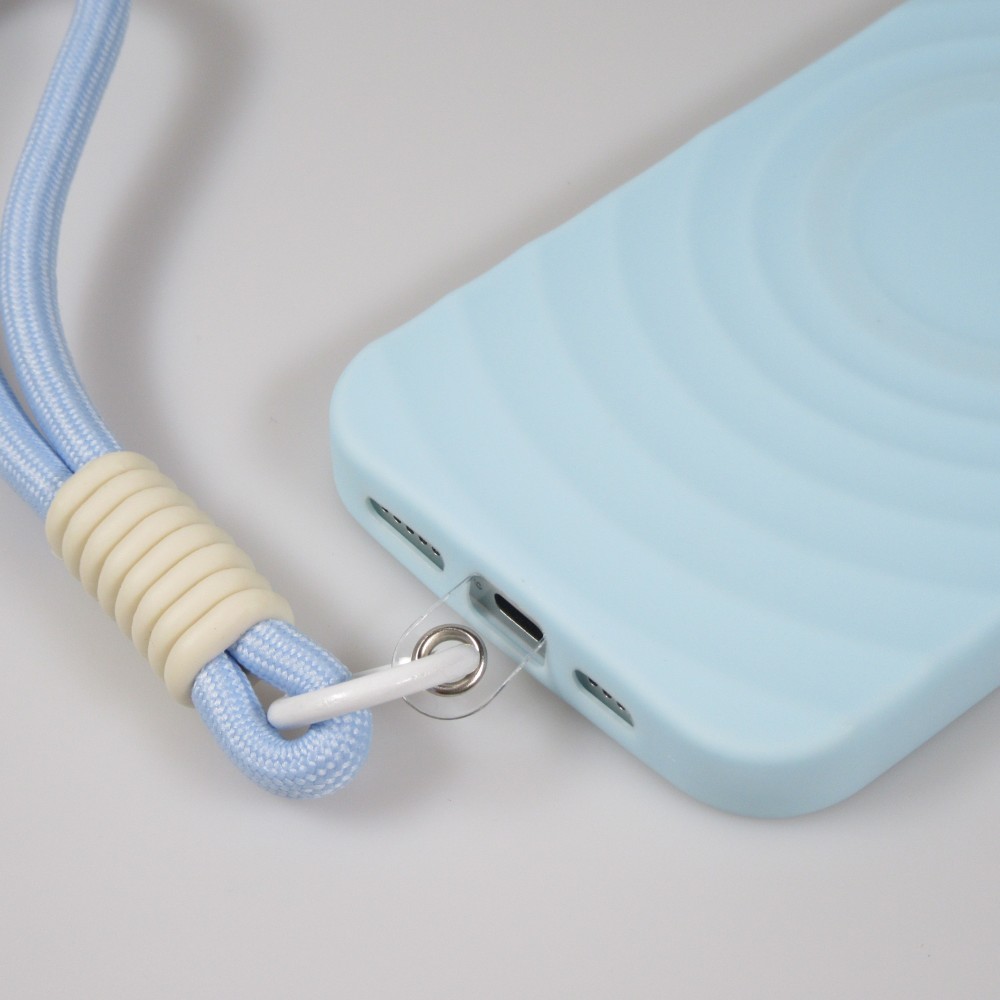 iPhone 16 Pro Case Hülle - Silikon Soft Touch MagSafe mit Wellen und Handschlauf - Blau