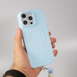iPhone 16 Pro Case Hülle - Silikon Soft Touch MagSafe mit Wellen und Handschlauf - Blau