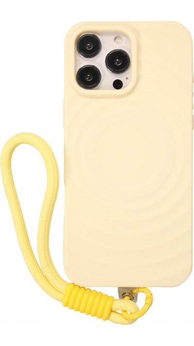 iPhone 16 Pro Case Hülle - Silikon Soft Touch MagSafe mit Wellen und Handschlauf - Gelb