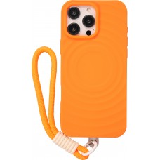 iPhone 16 Pro Case Hülle - Silikon Soft Touch MagSafe mit Wellen und Handschlauf - Orange