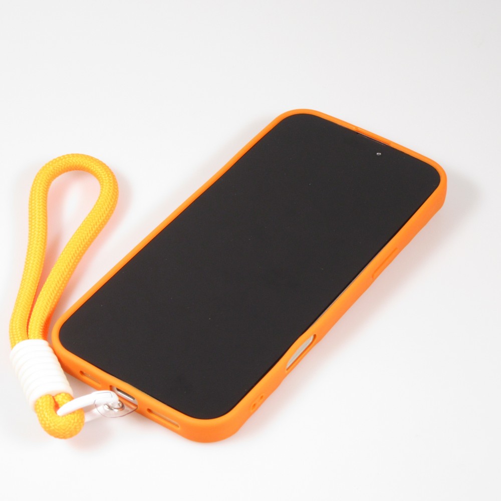 iPhone 16 Pro Case Hülle - Silikon Soft Touch MagSafe mit Wellen und Handschlauf - Orange