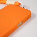 iPhone 16 Pro Case Hülle - Silikon Soft Touch MagSafe mit Wellen und Handschlauf - Orange
