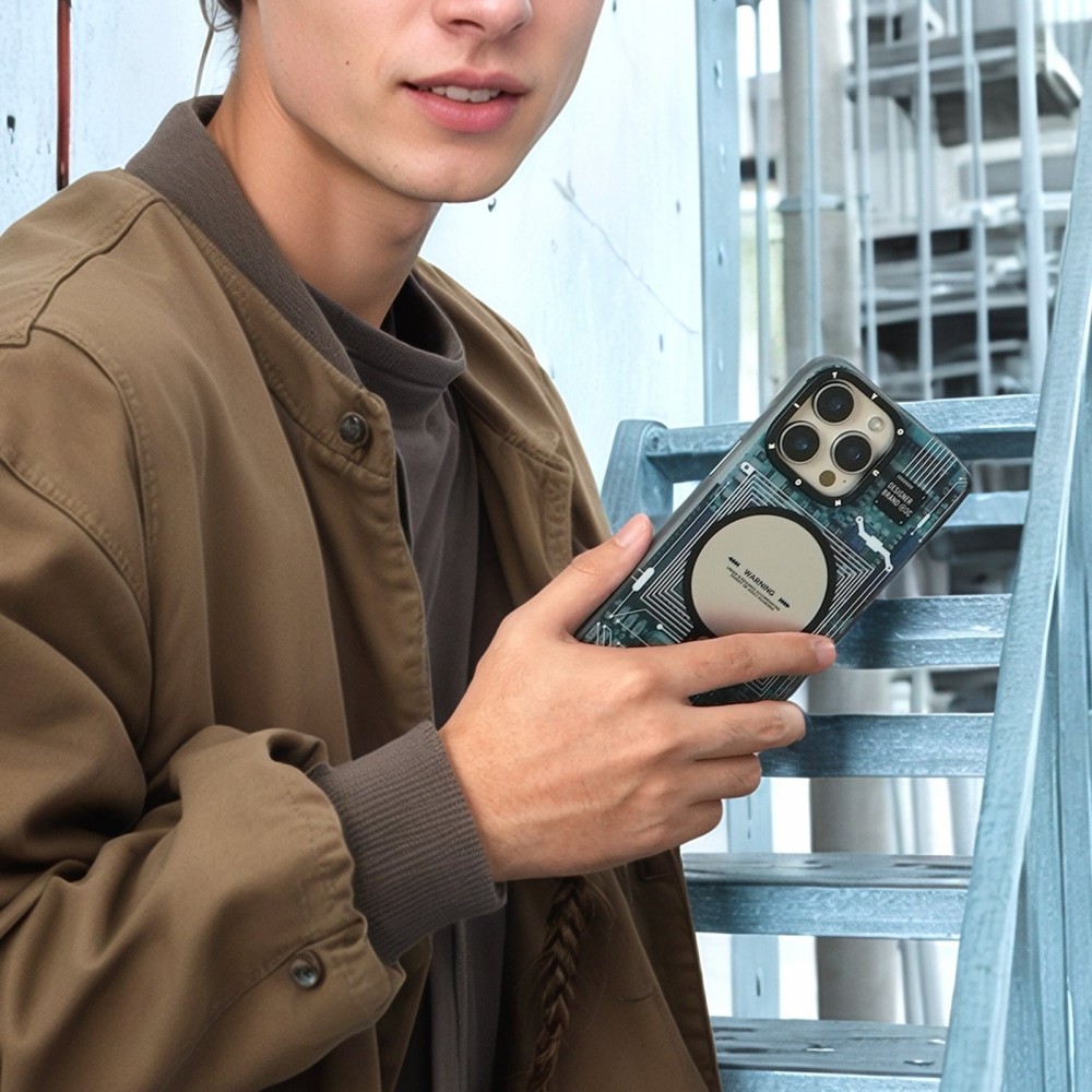 iPhone 16 Pro Case H&uuml;lle - Youngkit Silikon MagSafe-kompatibles Design Schaltkreis Stil Elektronikchip - Blau