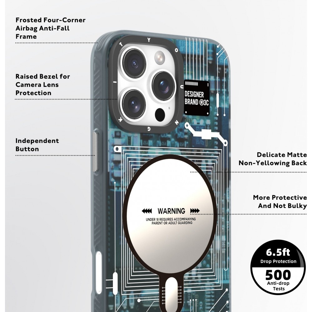 iPhone 16 Pro Case H&uuml;lle - Youngkit Silikon MagSafe-kompatibles Design Schaltkreis Stil Elektronikchip - Blau