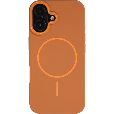 iPhone 16 Case H&uuml;lle - Silicone MagSafe Flexibel Halo Licht - Braun