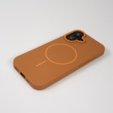 iPhone 16 Case H&uuml;lle - Silicone MagSafe Flexibel Halo Licht - Braun