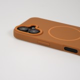 iPhone 16 Case H&uuml;lle - Silicone MagSafe Flexibel Halo Licht - Braun