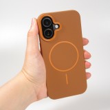 iPhone 16 Case H&uuml;lle - Silicone MagSafe Flexibel Halo Licht - Braun