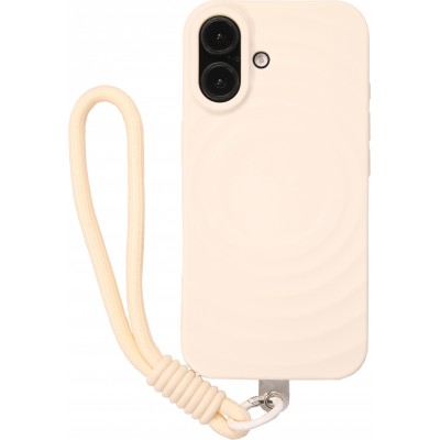 iPhone 16 Case H&uuml;lle - Silikon Soft Touch MagSafe mit Wellen und Handschlauf - Weiss