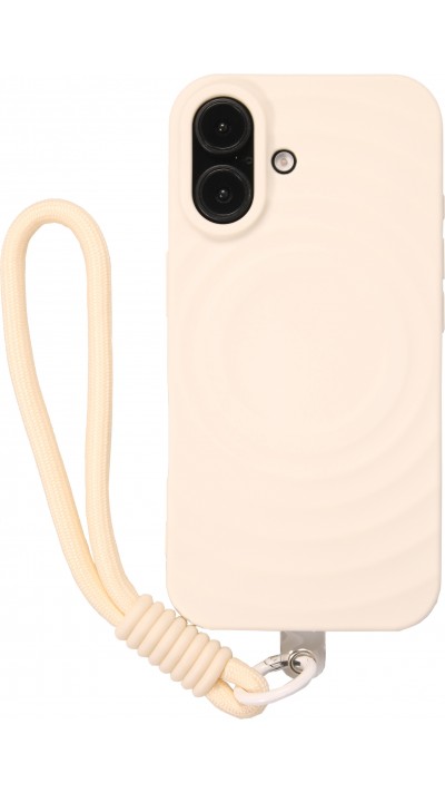 iPhone 16 Case Hülle - Silikon Soft Touch MagSafe mit Wellen und Handschlauf - Weiss