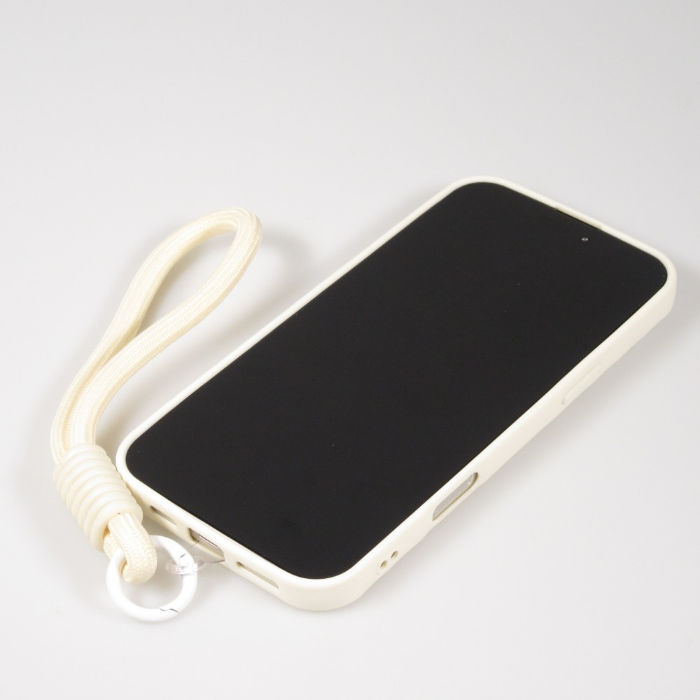 iPhone 16 Case H&uuml;lle - Silikon Soft Touch MagSafe mit Wellen und Handschlauf - Weiss