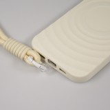 iPhone 16 Case H&uuml;lle - Silikon Soft Touch MagSafe mit Wellen und Handschlauf - Weiss