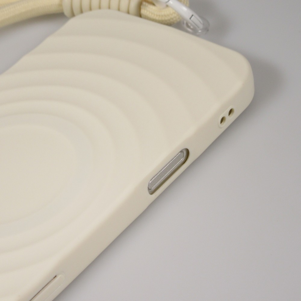 iPhone 16 Case H&uuml;lle - Silikon Soft Touch MagSafe mit Wellen und Handschlauf - Weiss