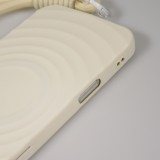 iPhone 16 Case H&uuml;lle - Silikon Soft Touch MagSafe mit Wellen und Handschlauf - Weiss