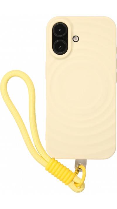 iPhone 16 Case H&uuml;lle - Silikon Soft Touch MagSafe mit Wellen und Handschlauf - Gelb