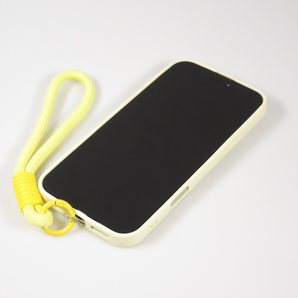 iPhone 16 Case H&uuml;lle - Silikon Soft Touch MagSafe mit Wellen und Handschlauf - Gelb