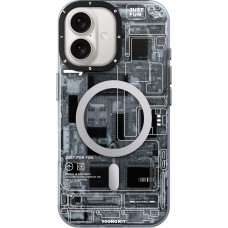 iPhone 16 Case Hülle - Youngkit Silikon MagSafe-kompatibles Design Schaltkreis Stil Elektronikchip - Grau