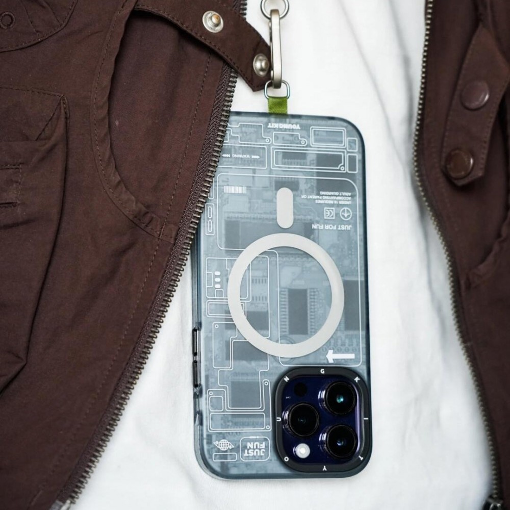 iPhone 16 Case Hülle - Youngkit Silikon MagSafe-kompatibles Design Schaltkreis Stil Elektronikchip - Grau