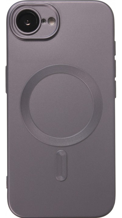 Coque iPhone 16e - Gel souple avec vitre de protection cam&eacute;ra MagSafe - Gris fonc&eacute;