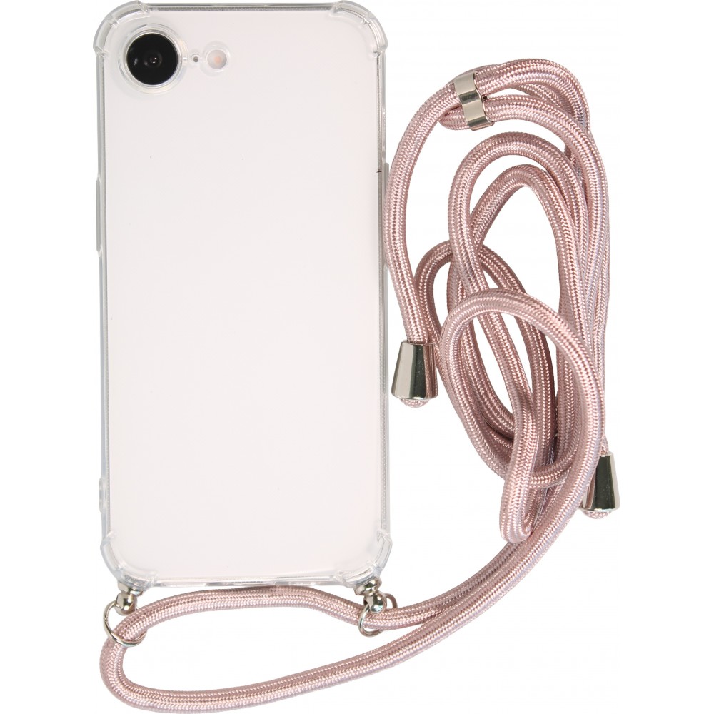 Hülle iPhone 16e - Gummi transparent mit Seil rosa - Gold