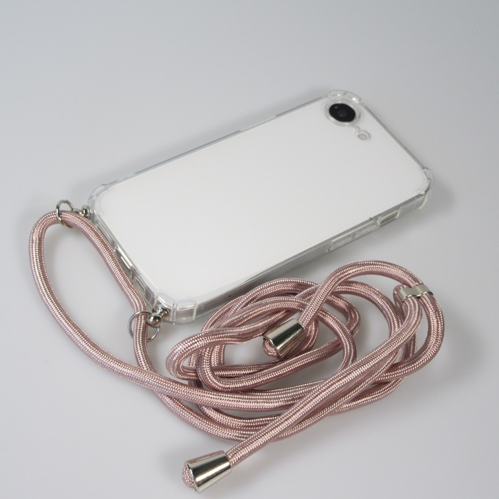 Hülle iPhone 16e - Gummi transparent mit Seil rosa - Gold