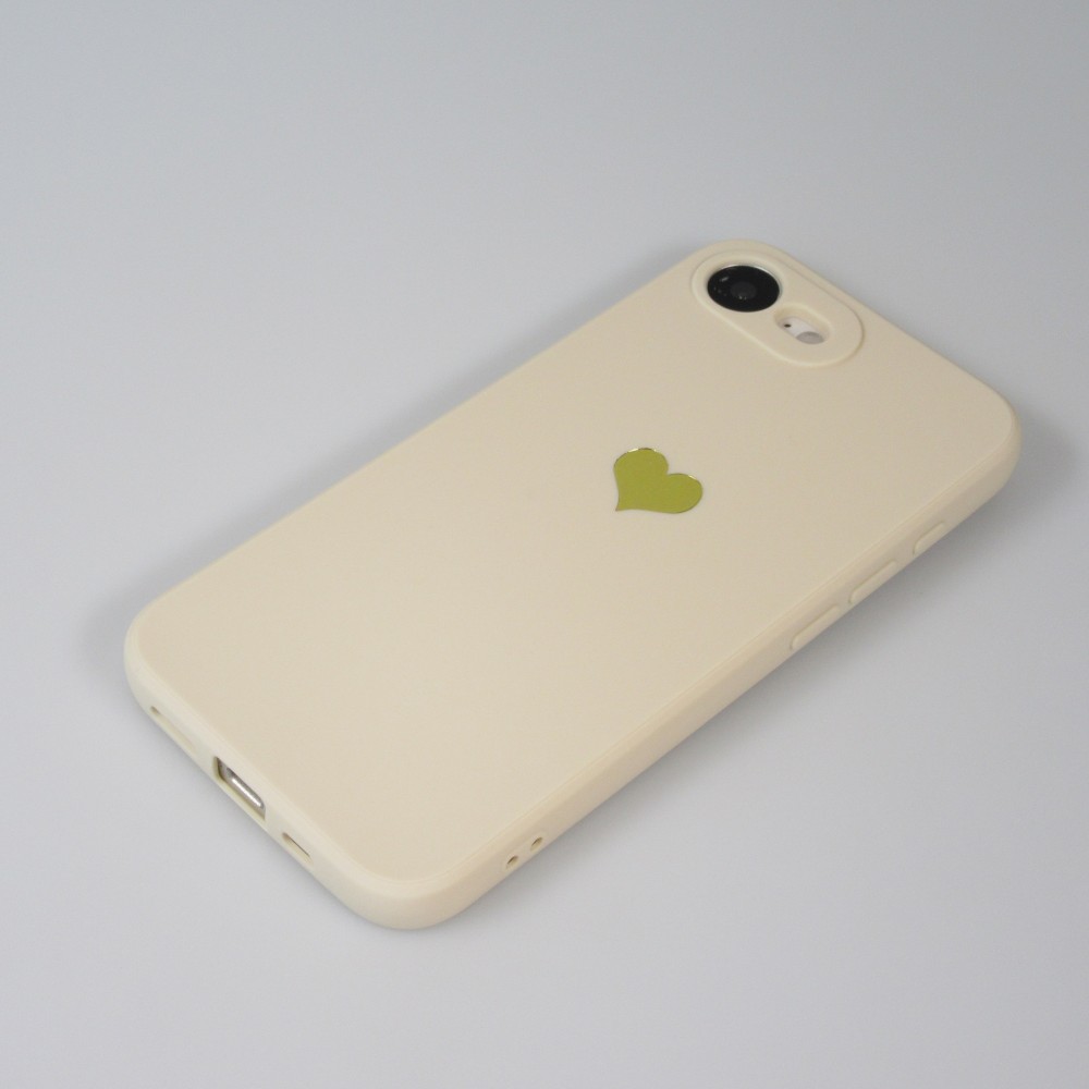 iPhone 16e Case Hülle - Silikon Mat Herz gold - Beige