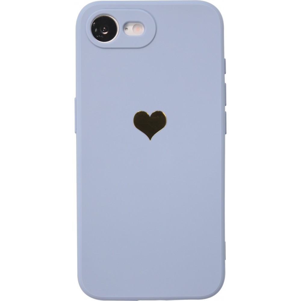 iPhone 16e Case Hülle - Silikon Mat Herz gold - Blau