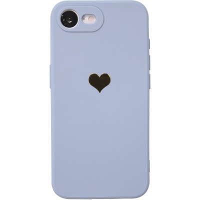 iPhone 16e Case Hülle - Silikon Mat Herz gold - Blau
