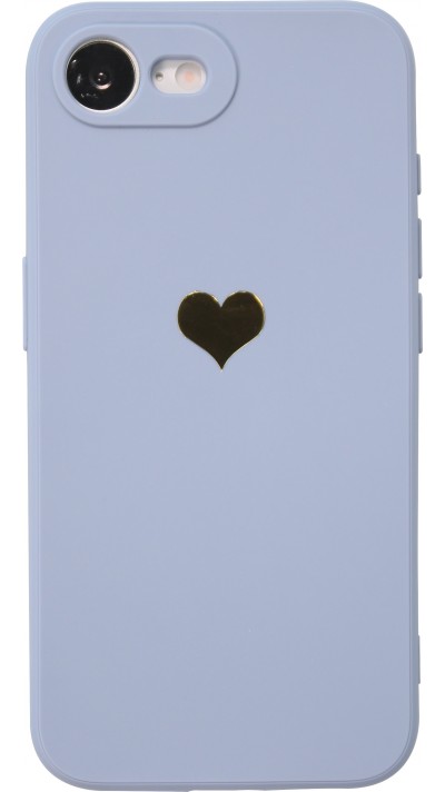 Coque iPhone 16e - Silicone Mat Coeur doré - Bleu