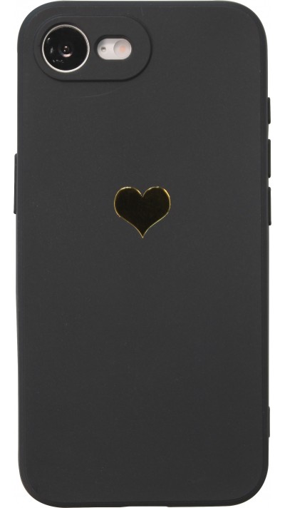 Coque iPhone 16e - Silicone Mat Coeur doré - Noir