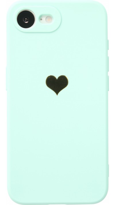iPhone 16e Case Hülle - Silikon Mat Herz gold - Türkis
