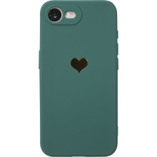 iPhone 16e Case Hülle - Silikon Mat Herz gold - Dunkelgrün