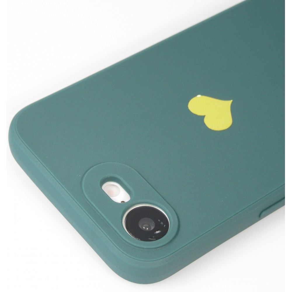 iPhone 16e Case Hülle - Silikon Mat Herz gold - Dunkelgrün