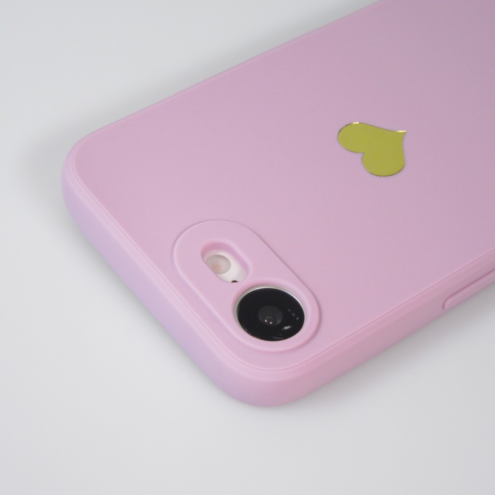 iPhone 16e Case Hülle - Silikon Mat Herz gold - Violett
