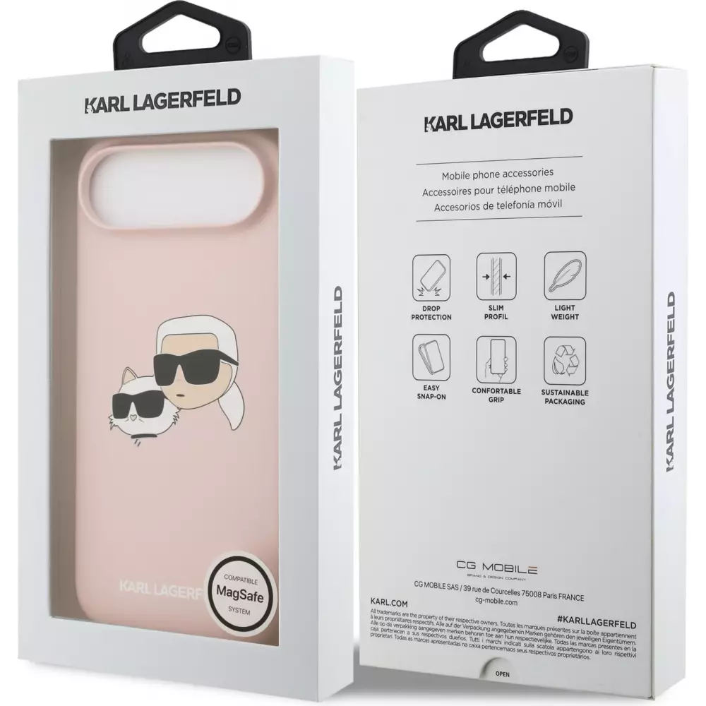 iPhone 17 Air Case Hülle - Karl Lagerfeld Liquid aus Silikon mit Karl- und Choupette-Design, kompatibel mit MagSafe - Rosa