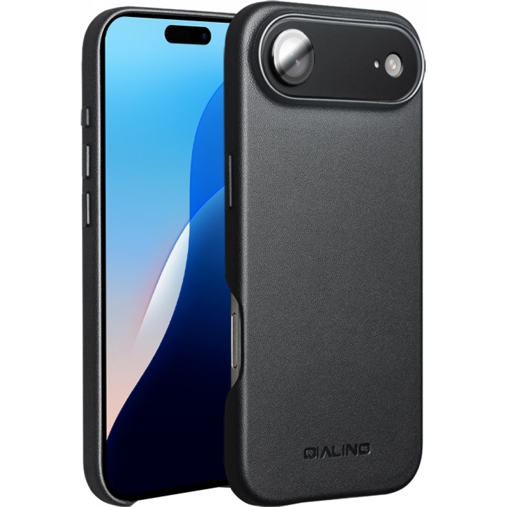 Hülle iPhone 17 Air - Qialino Echtleder (MagSafe kompatibel) - Schwarz