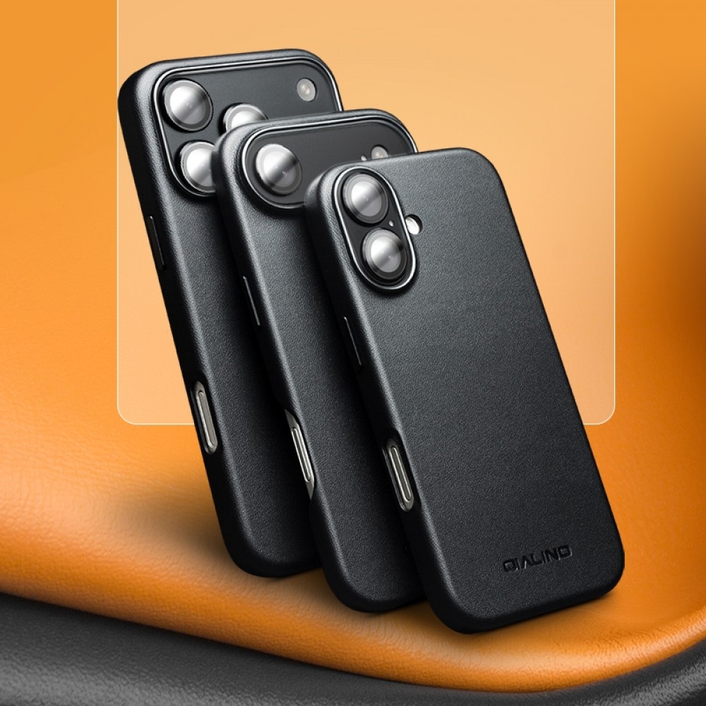 Hülle iPhone 17 Air - Qialino Echtleder (MagSafe kompatibel) - Schwarz