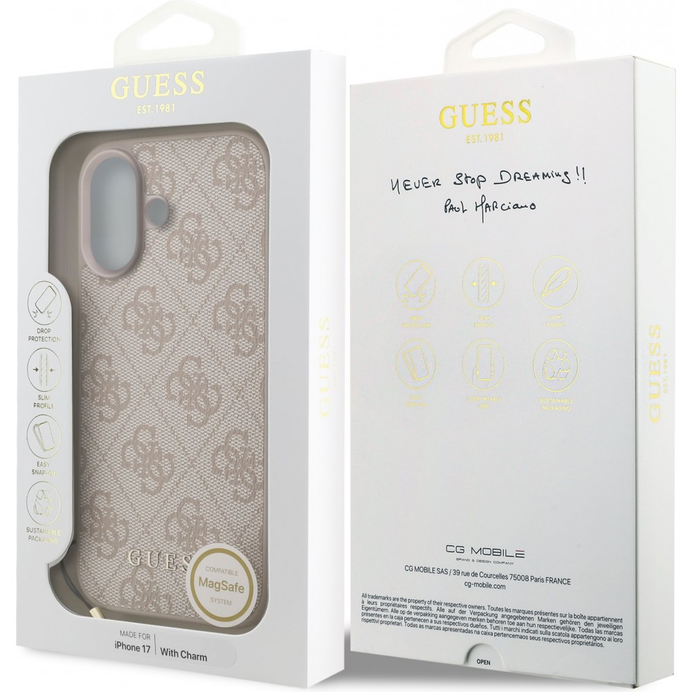 iPhone 17 Case Hülle - Guess 4G Charm Elegante Schutzhülle Raffiniertes Design Trendaccessoire - Rosa