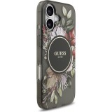 Coque iPhone 17 - Guess IML fleurs avec chaîne poignet compatible MagSafe protection élégante et tendance - Noir