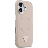 iPhone 17 Case Hülle - Guess MagSafe PU-Leder mit Triangel-Logo und silbernem Kamerarahmen - Rosa