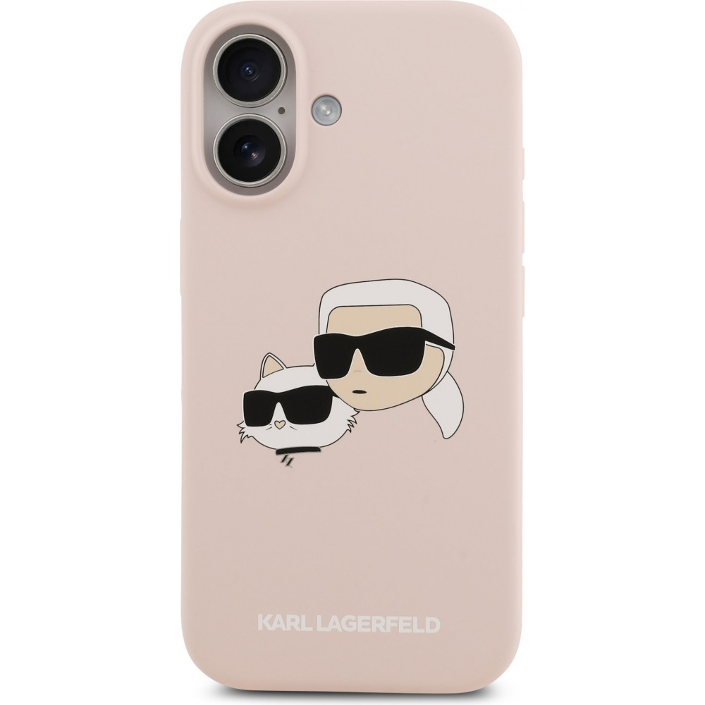 iPhone 17 Case Hülle - Karl Lagerfeld Liquid aus Silikon mit Karl- und Choupette-Design, kompatibel mit MagSafe - Rosa