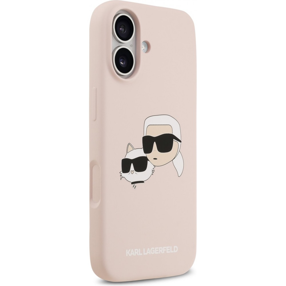iPhone 17 Case Hülle - Karl Lagerfeld Liquid aus Silikon mit Karl- und Choupette-Design, kompatibel mit MagSafe - Rosa