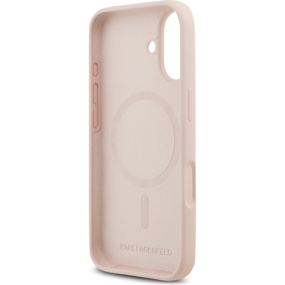 iPhone 17 Case Hülle - Karl Lagerfeld Liquid aus Silikon mit Karl- und Choupette-Design, kompatibel mit MagSafe - Rosa