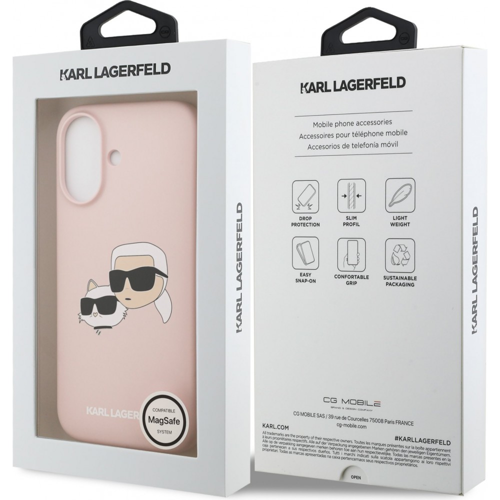 iPhone 17 Case Hülle - Karl Lagerfeld Liquid aus Silikon mit Karl- und Choupette-Design, kompatibel mit MagSafe - Rosa