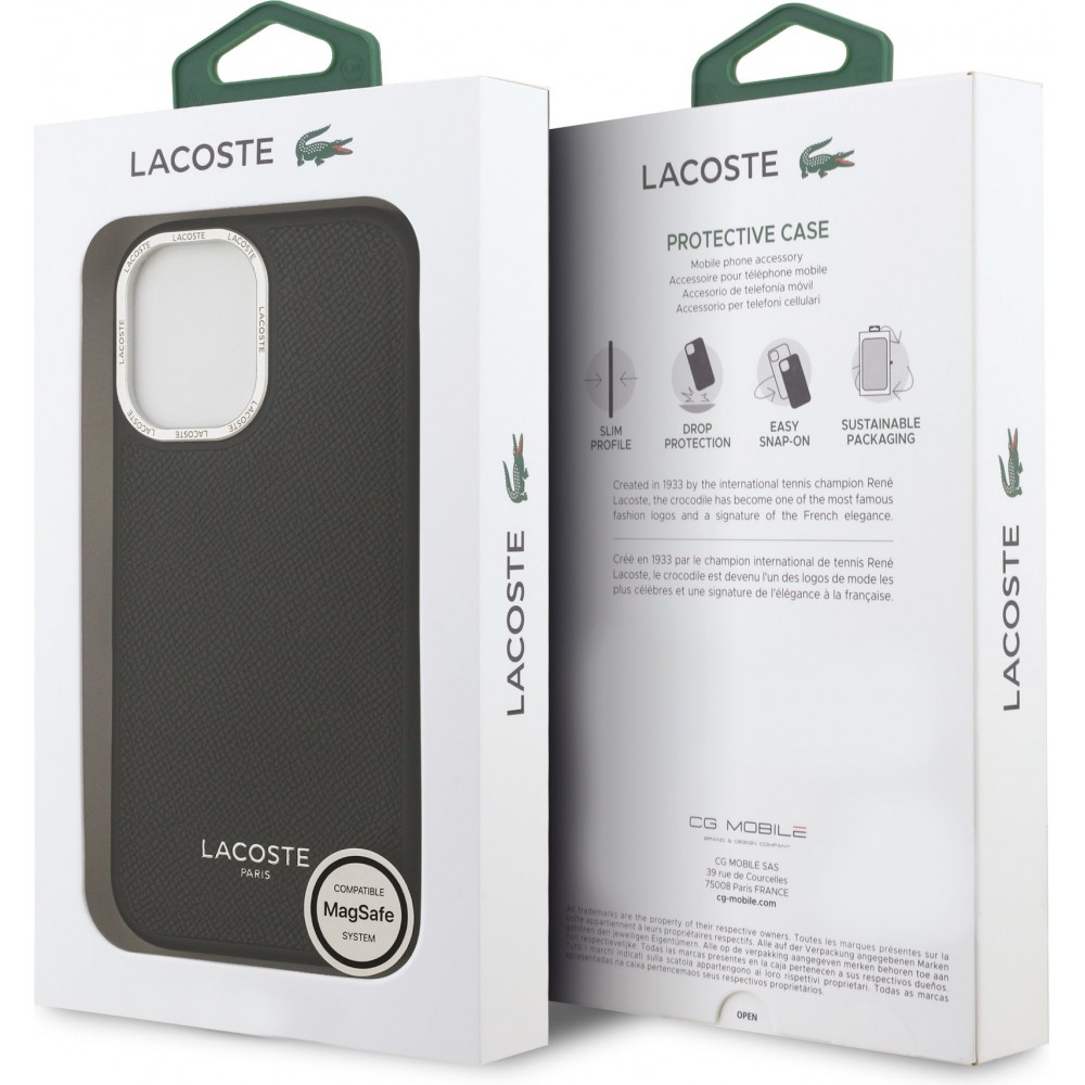 iPhone 17 Case H&uuml;lle - Lacoste PU Leder Champs Elysees MagSafe elegante und langlebige Schutzh&uuml;lle - Schwarz