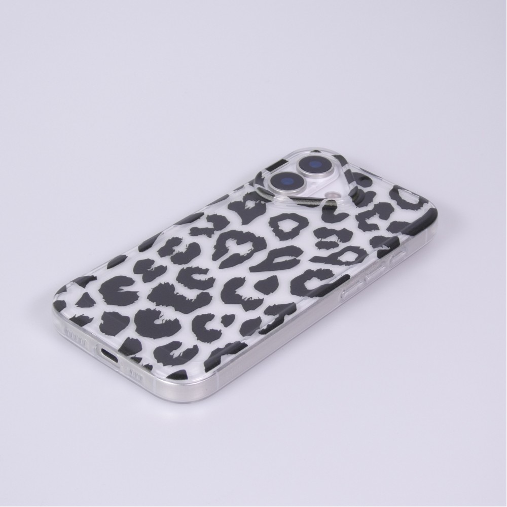 iPhone 17 Case Hülle - Leopard Schwarz/Weiss Klare Silikon Schutzhülle - Schwarz