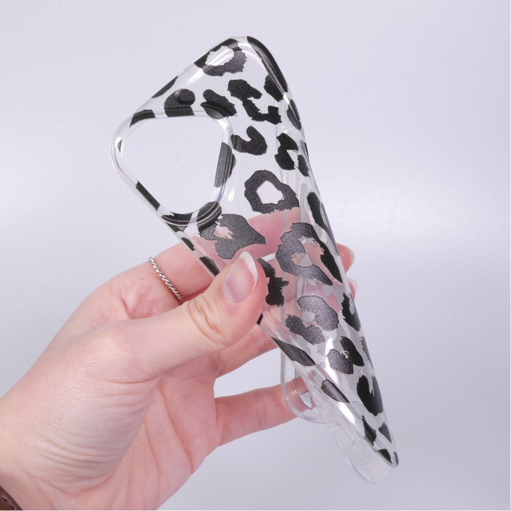 iPhone 17 Case Hülle - Leopard Schwarz/Weiss Klare Silikon Schutzhülle - Schwarz