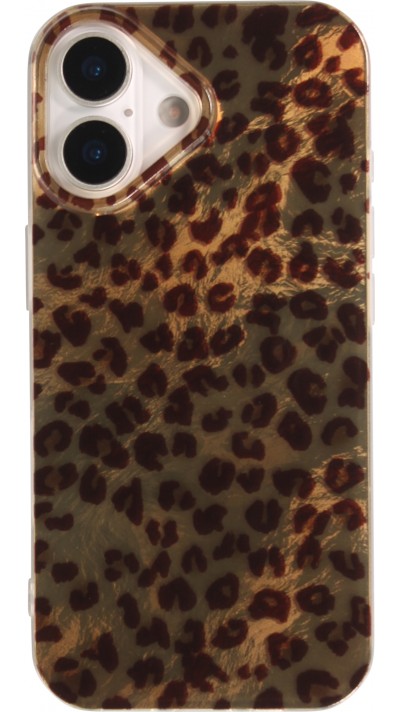 iPhone 17 Case Hülle - Brauner Leopard Holo-Look Harte Silikon mit Glanzeffekt - Braun